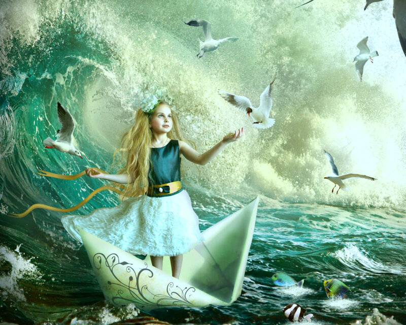 Girl in Paper Boat — Green