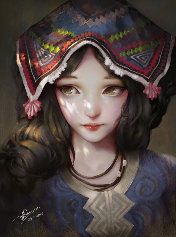 Girl in Patterned Headwear