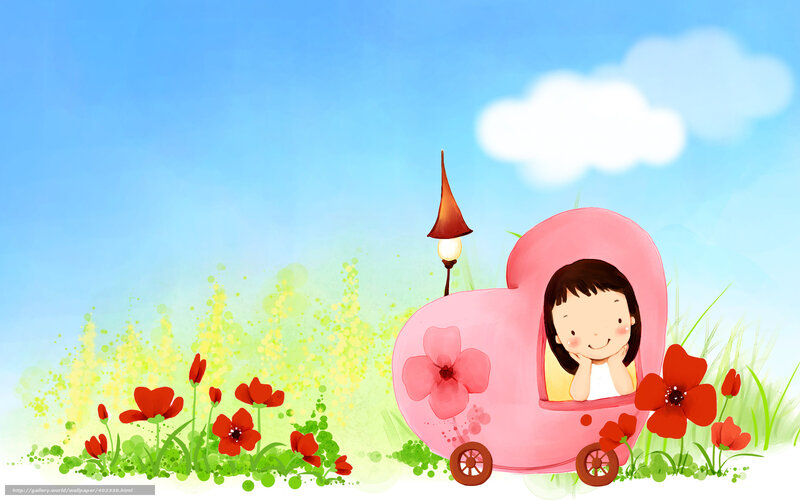Girl in pink car in field