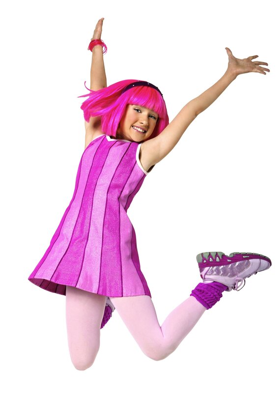 girl in pink costume jumping