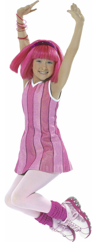 girl in pink costume jumping