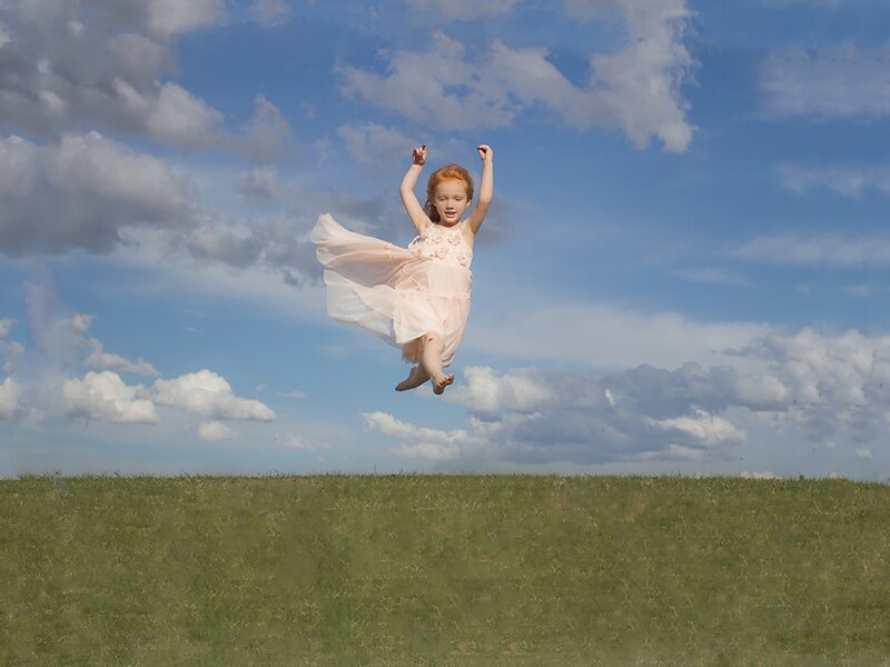Girl in Pink Dress — Blue, Playful