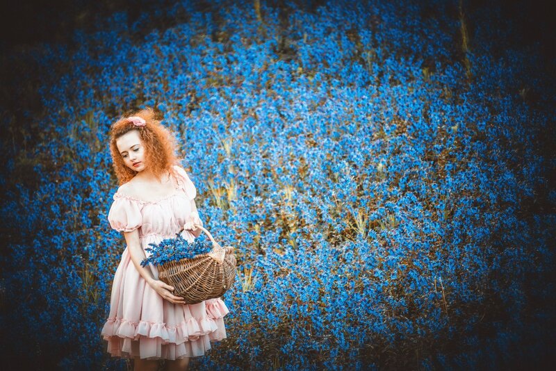 Girl in Pink Dress — Blue, Serene, Afternoon