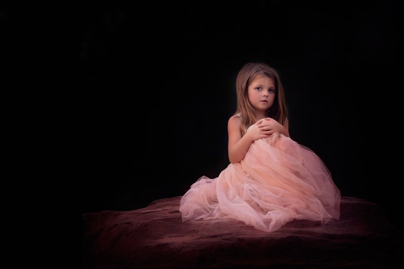 Girl in Pink Dress — Dramatic, Photograph, Rock