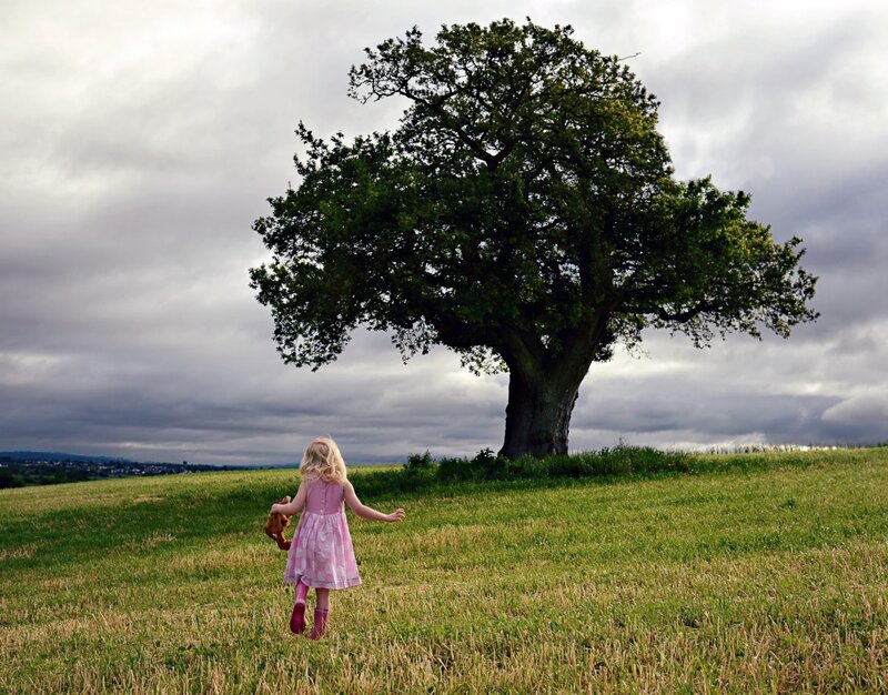 Girl in Pink Dress — Green, Dramatic