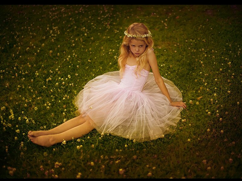 Girl in Pink Dress — Green, Serene, Sunset