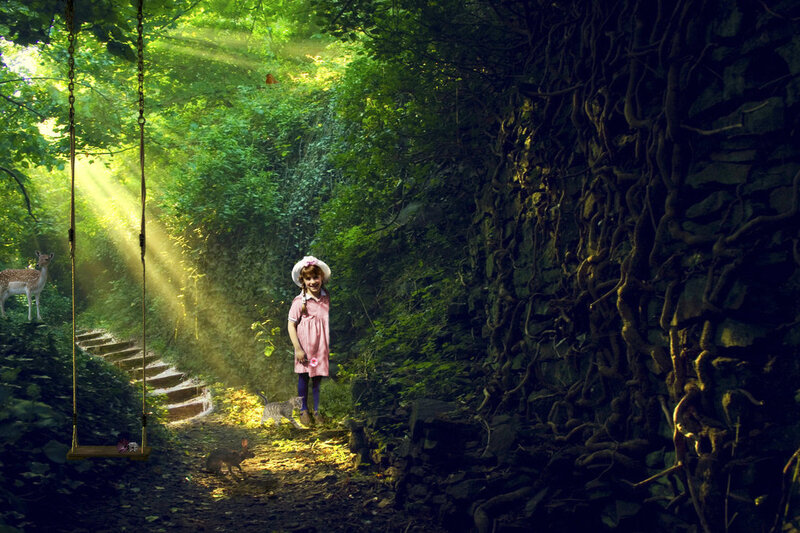 Girl in Pink Dress — Green, Serene