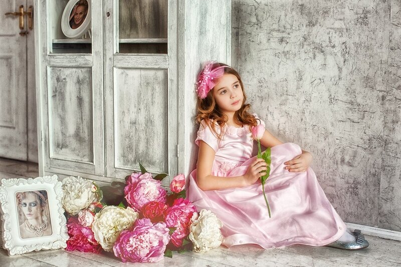 Girl in Pink Dress — Serene, Photograph, Flowers, Picture Frame