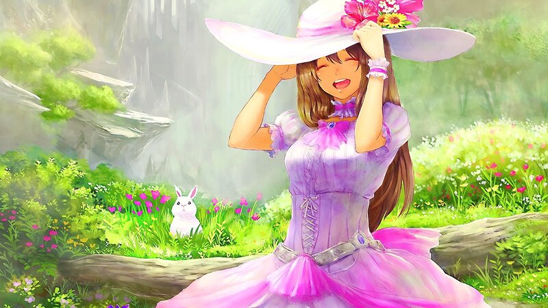 Girl in Pink Dress — Serene, Spring, Digital Art