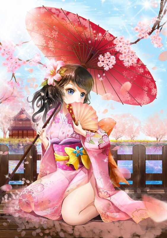 Girl in Pink Kimono — Serene, Spring