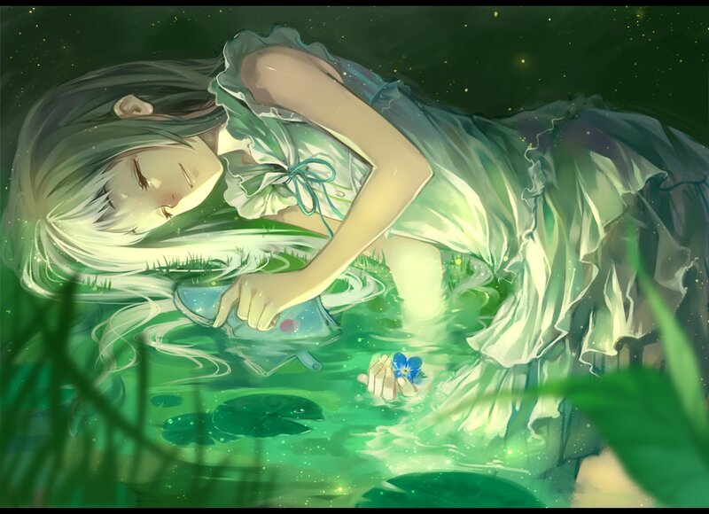 Girl in Pond — Green