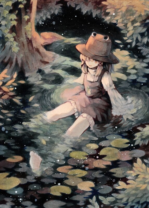 Girl in Pond with Hat