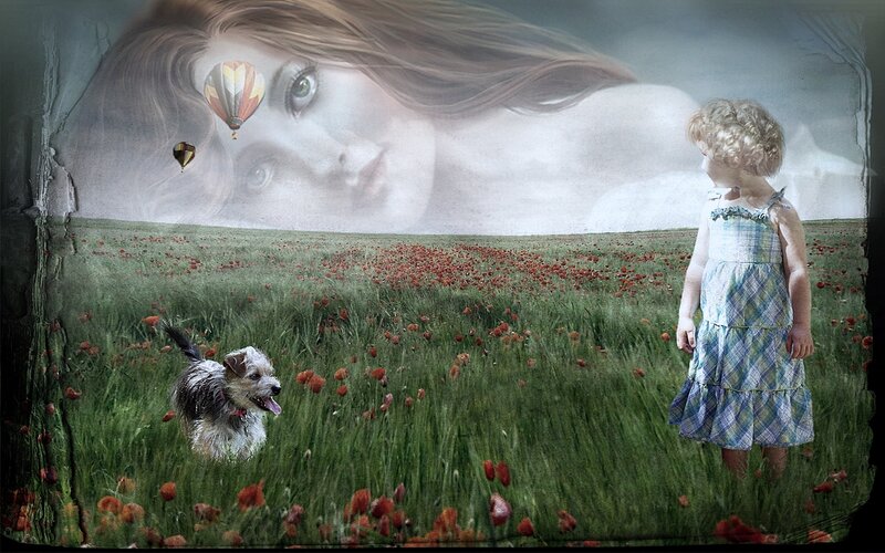 Girl in Poppy Field — Green