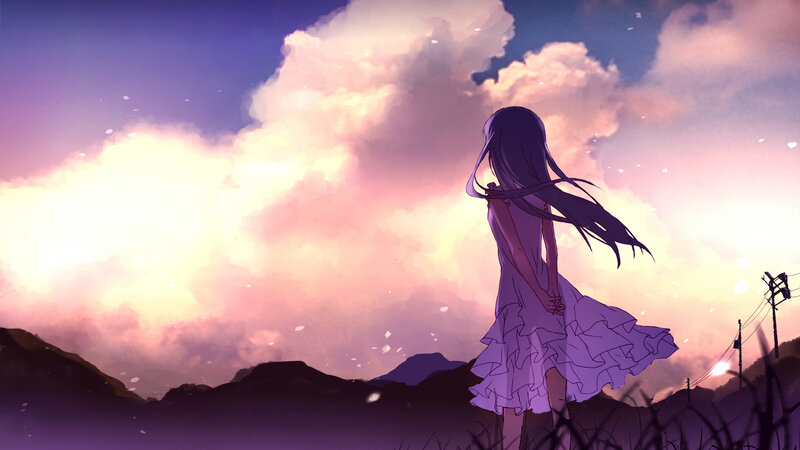girl in purple dress at sunset