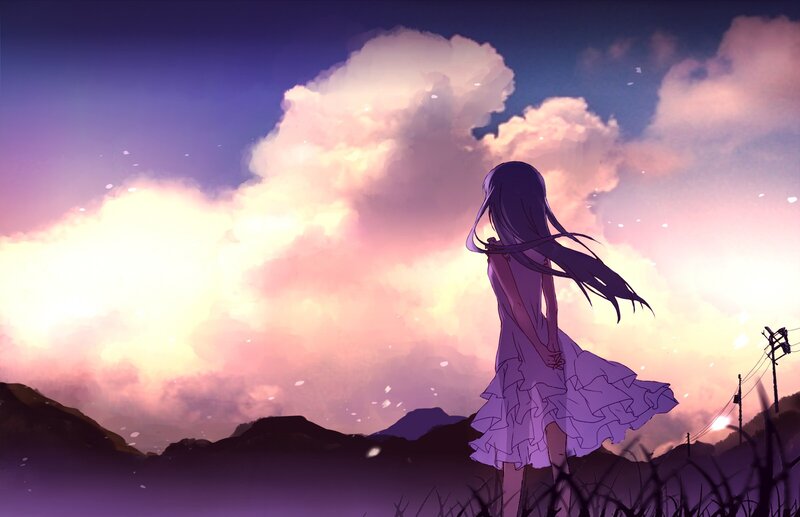 girl in purple dress at sunset