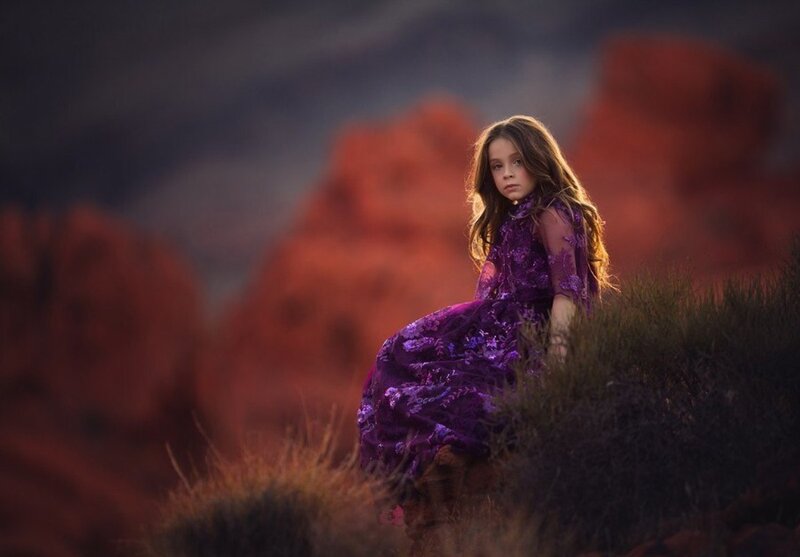 Girl in Purple Dress — Dramatic, Sunset, Photograph