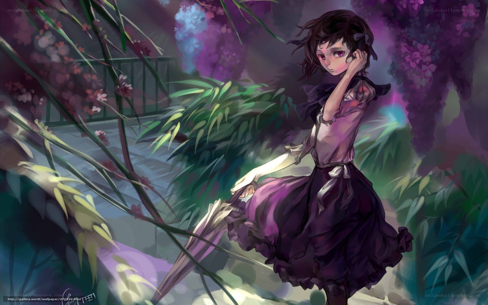 girl in purple dress in garden
