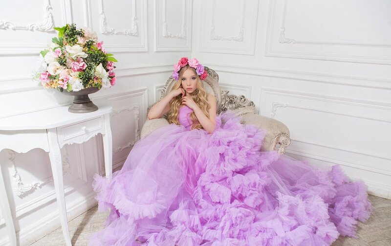 Girl in Purple Dress — Serene, Photograph, Flower Crown, Armchair