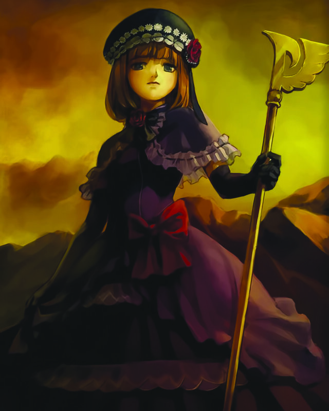 girl in purple dress with staff