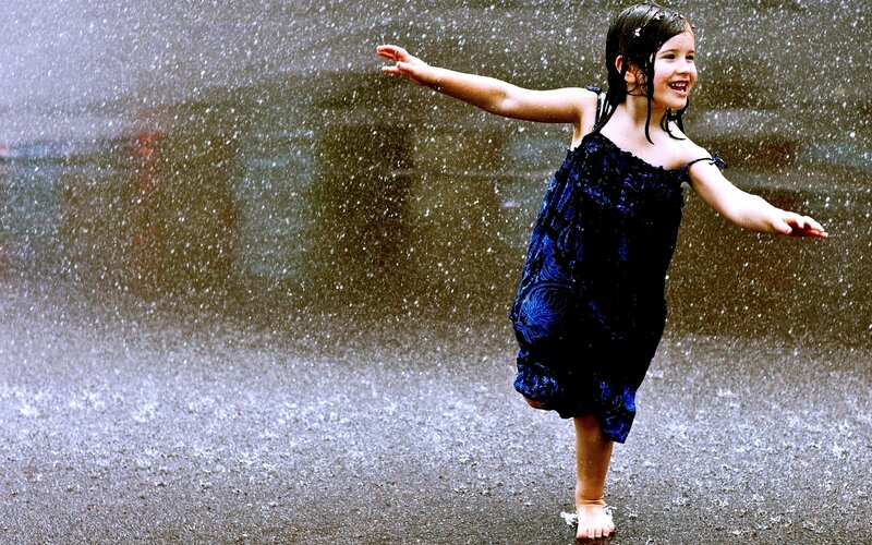Girl in Rain — Blue, Playful