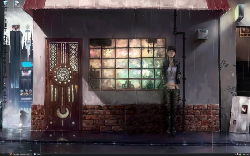 girl in rain by doorway