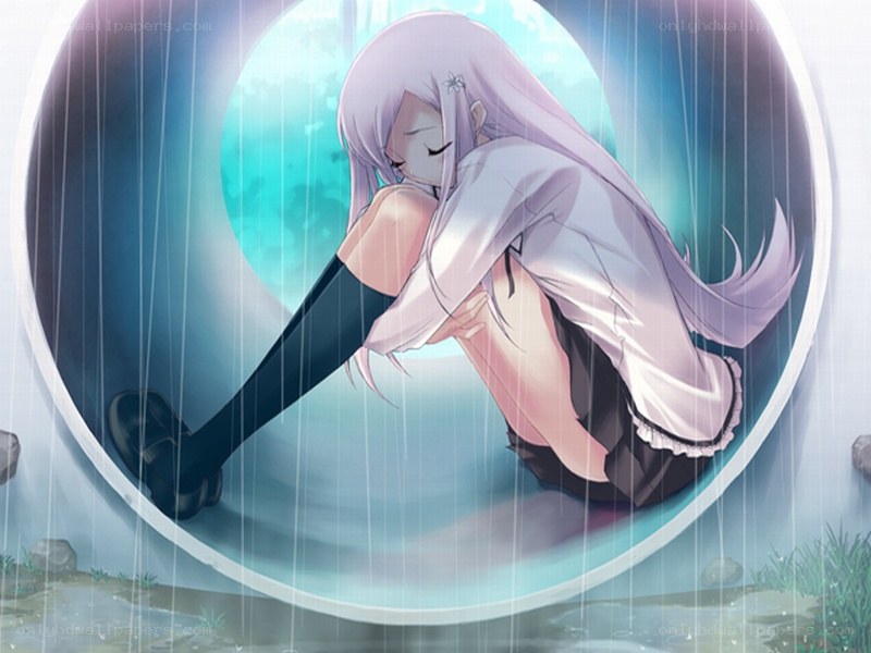 girl in rain under tunnel