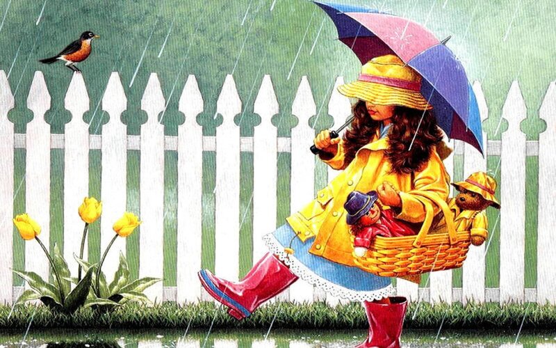 Girl in rain with umbrella