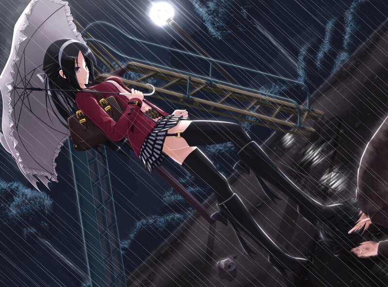 Girl in rain with umbrella