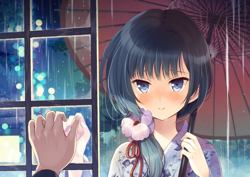 Girl in rain with umbrella