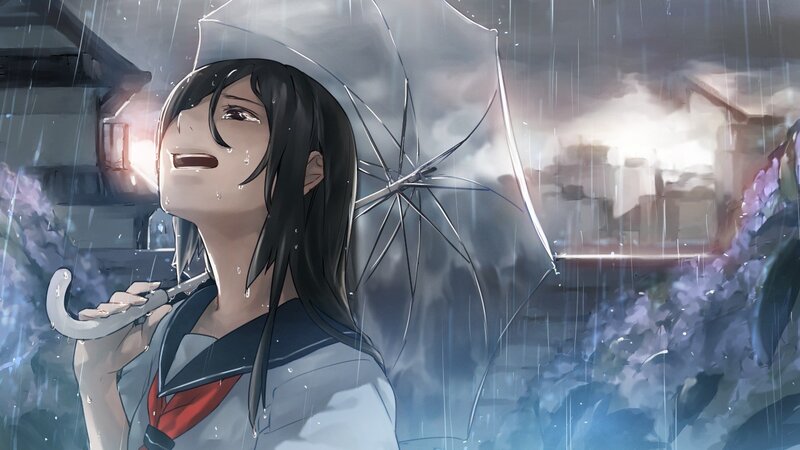 girl in rain with umbrella