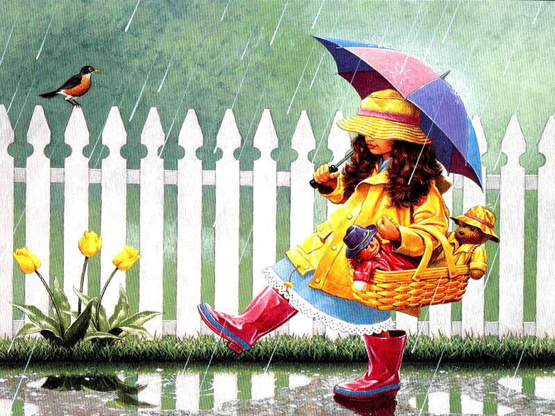 Girl in rain with umbrella