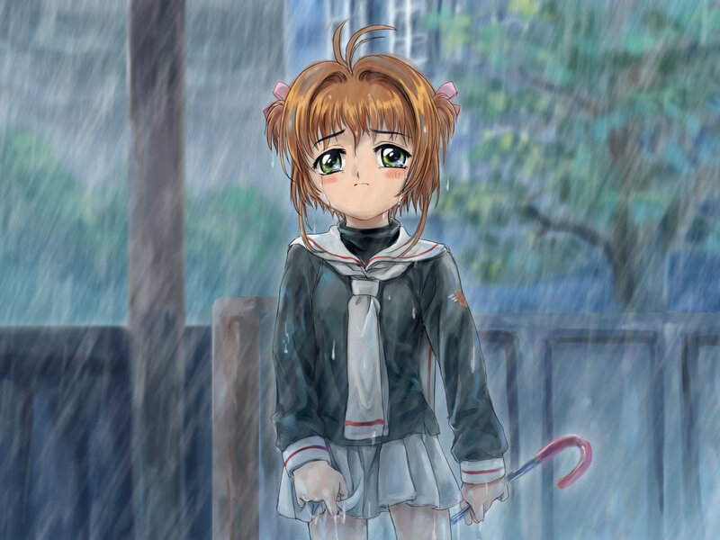 girl in rain with umbrella
