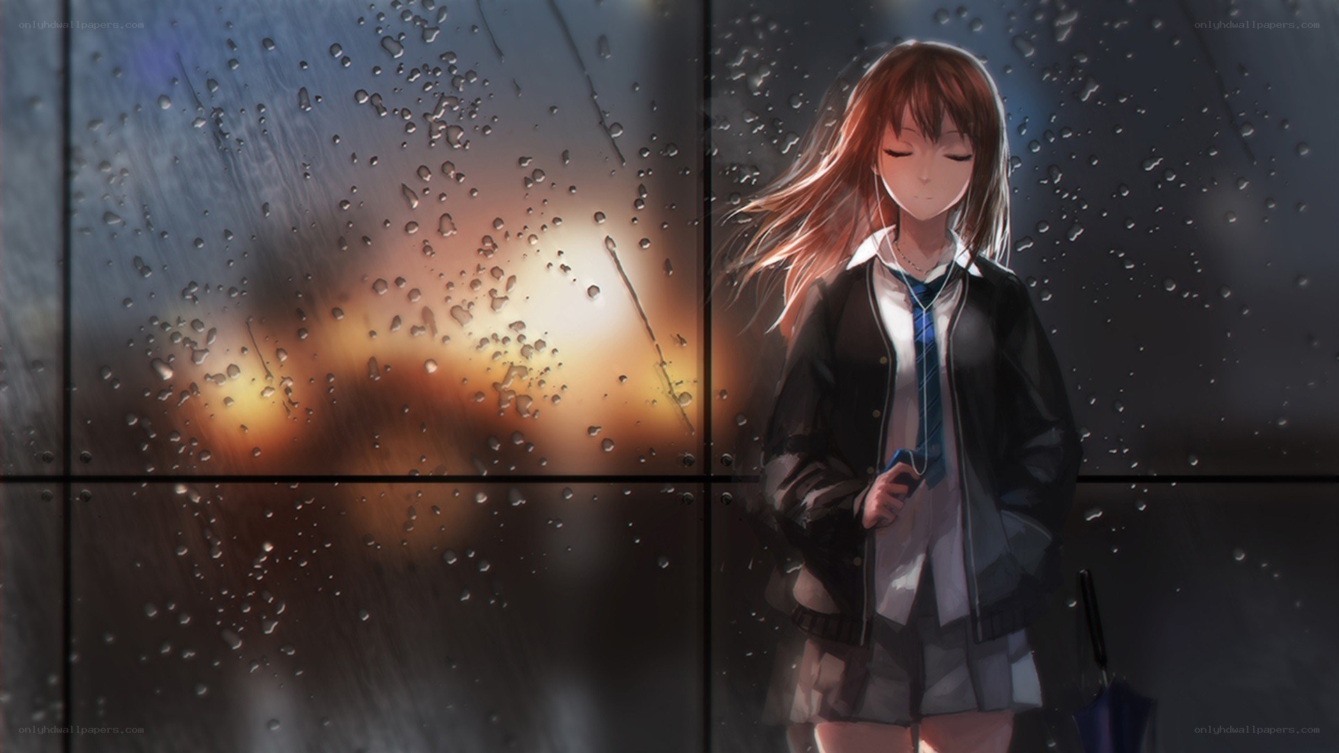 Girl in rain with umbrella