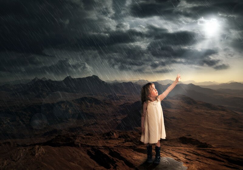 Girl in Rainstorm — Gray