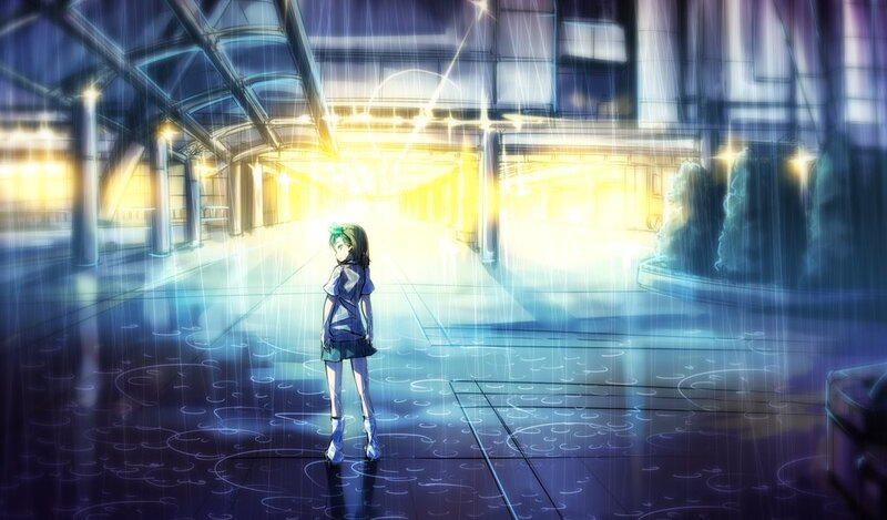girl in rainy station