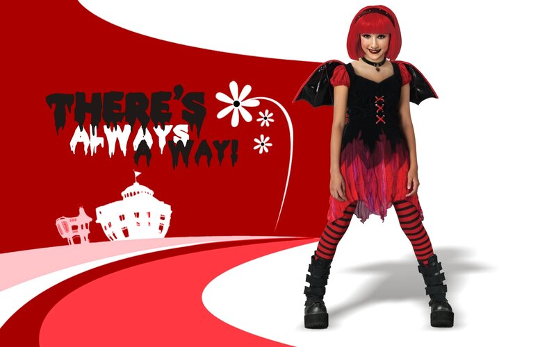 girl in red and black costume