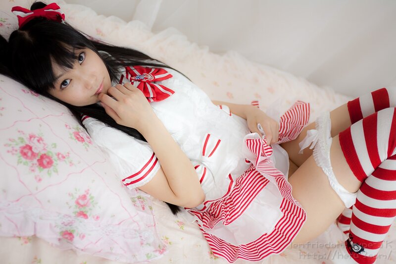 girl in red and white outfit