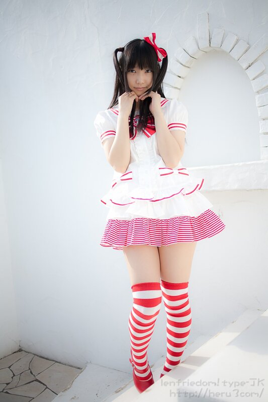 girl in red and white outfit