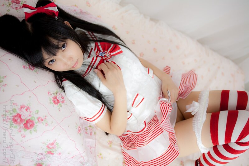 girl in red and white outfit