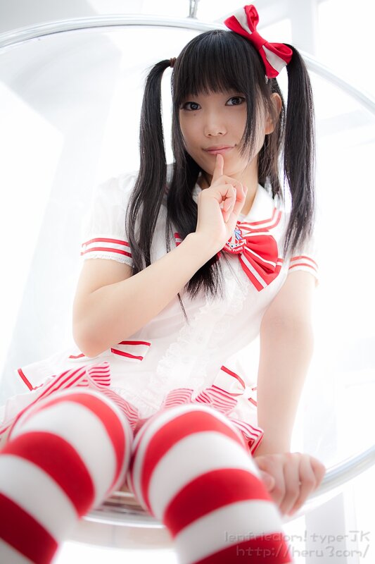 girl in red and white outfit
