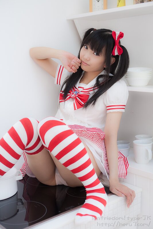 girl in red and white outfit