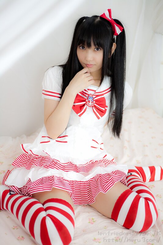 girl in red and white outfit