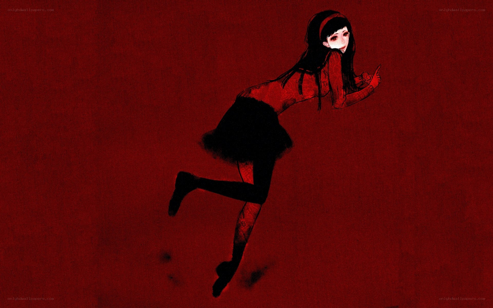 girl in red background