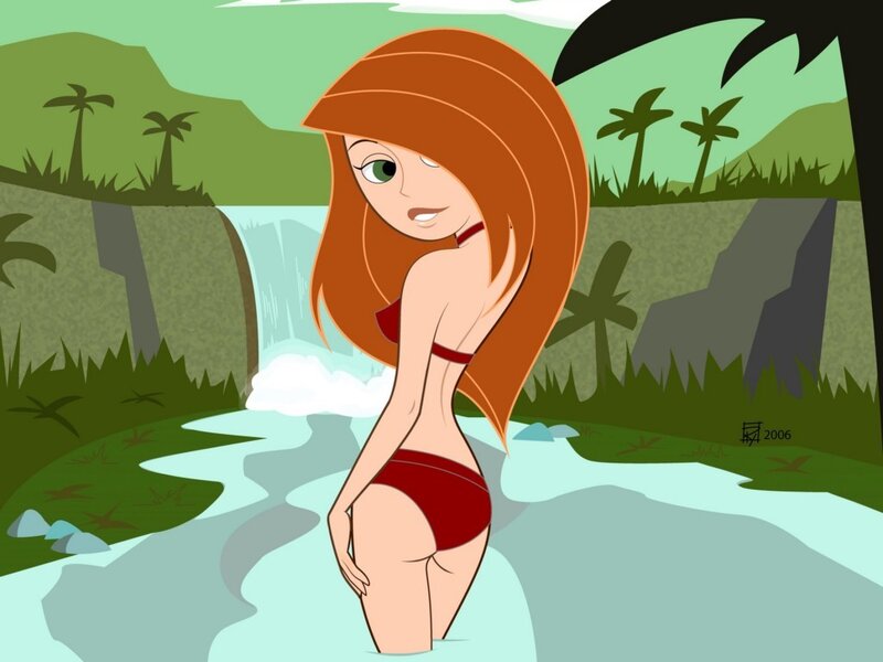 Girl in red bikini at waterfall