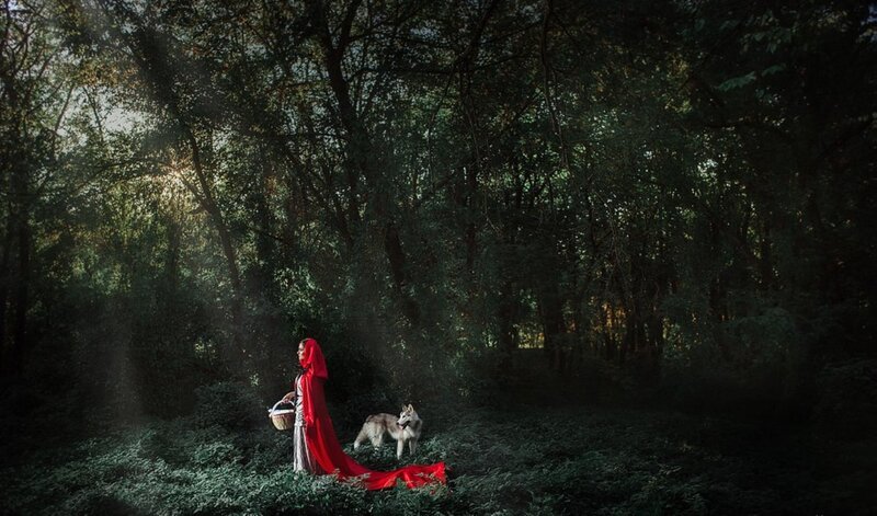 Girl in Red Cloak — Dramatic, Afternoon, Photograph