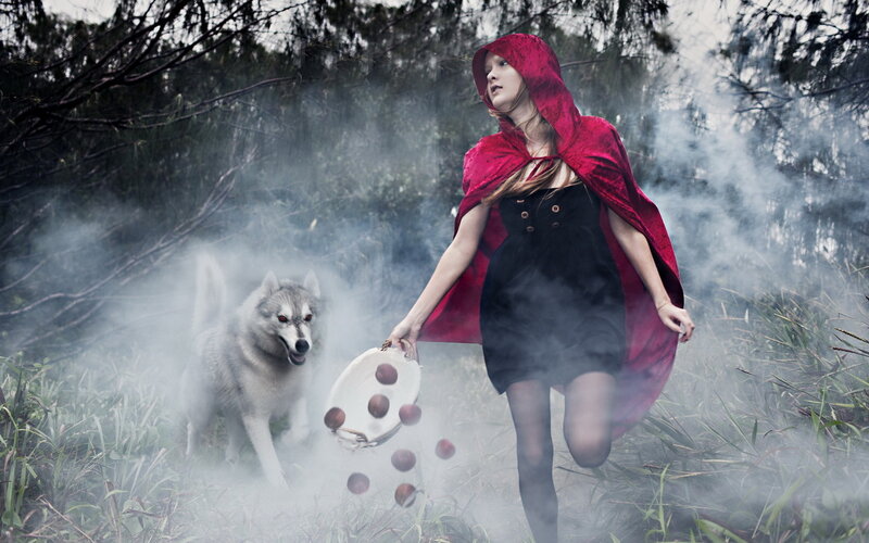 Girl in Red Cloak — Dramatic, Photograph