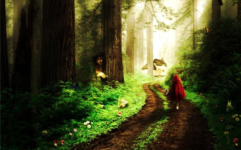 Girl in Red Cloak — Green, Mysterious