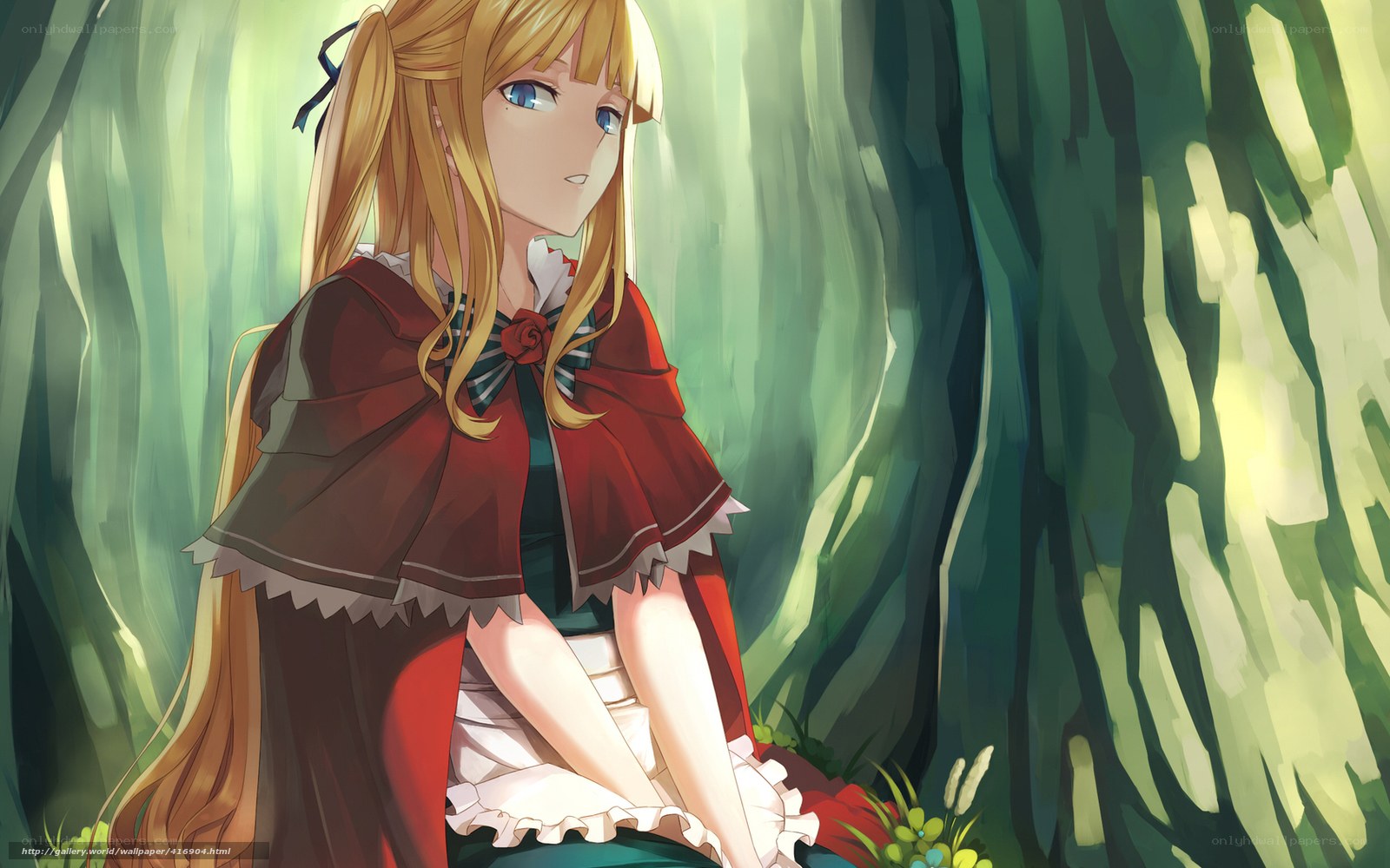 girl in red cloak in forest