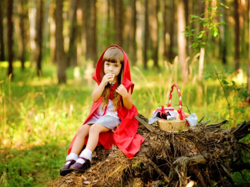 Girl in Red Cloak — Serene, Afternoon, Photograph