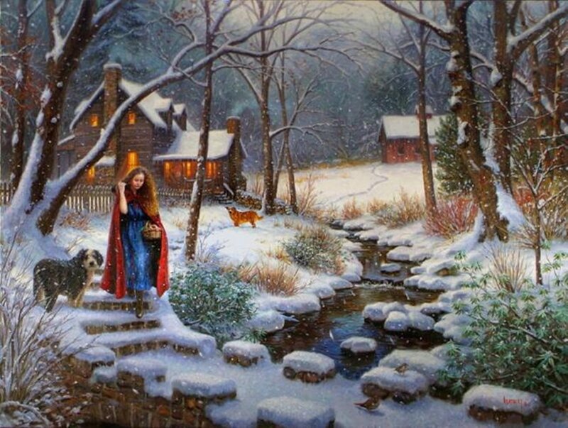 Girl in Red Cloak — White